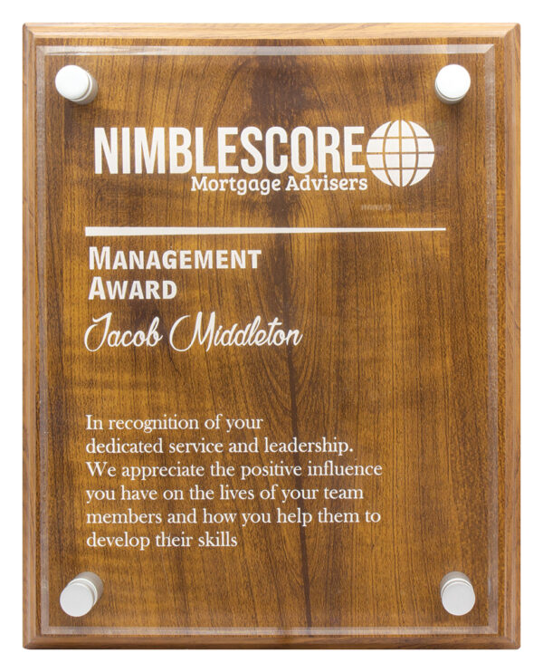 Artisan Walnut plaque with Floating Acrylic Plaque.
