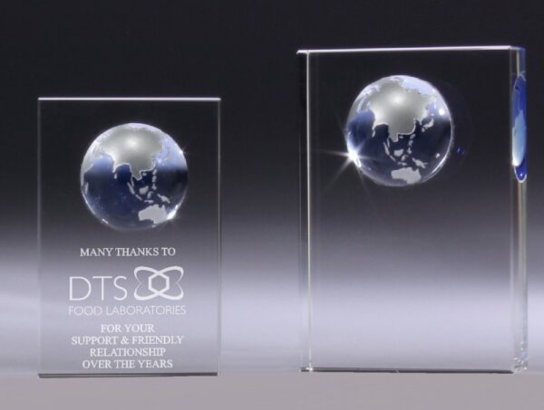 Crystal Block with Blue Globe.