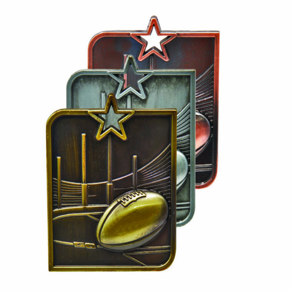 Aussie Rules rectangle medal Gold, Silver or Bronze .