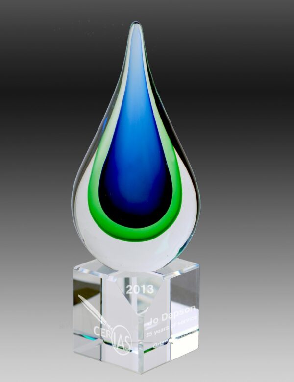 Blue/Green Crystal Drop Sculpture.